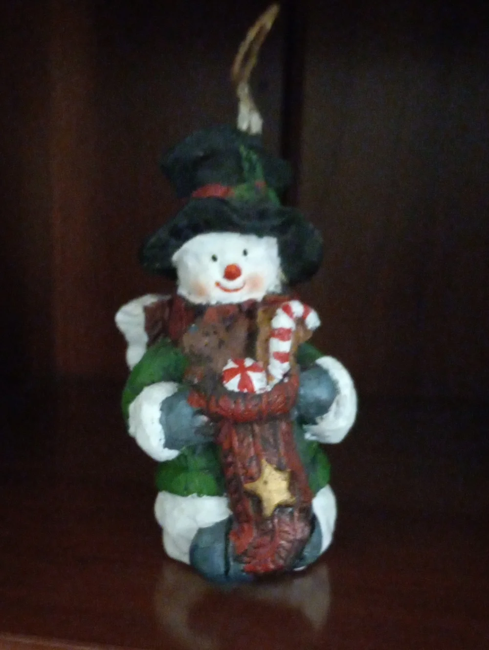Vintage Hand-Painted Resin Snowman Christmas Ornament – Country Holiday Decor